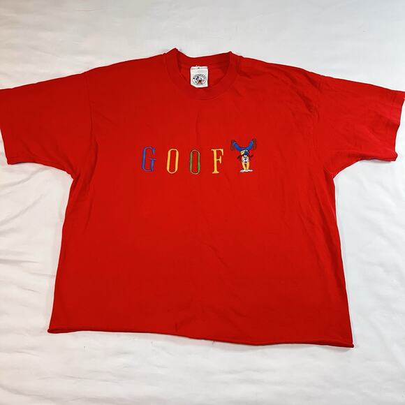 Disney Goofy T-shirt Adult Size OSFA Red Embroidered Cut Hem Single Stitch VTG - Picture 1 of 15